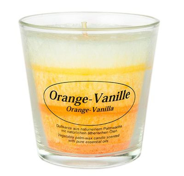 Produktfoto zu Stearinkerze im Glas Orange Vanille, Kerzenfarm Hahn