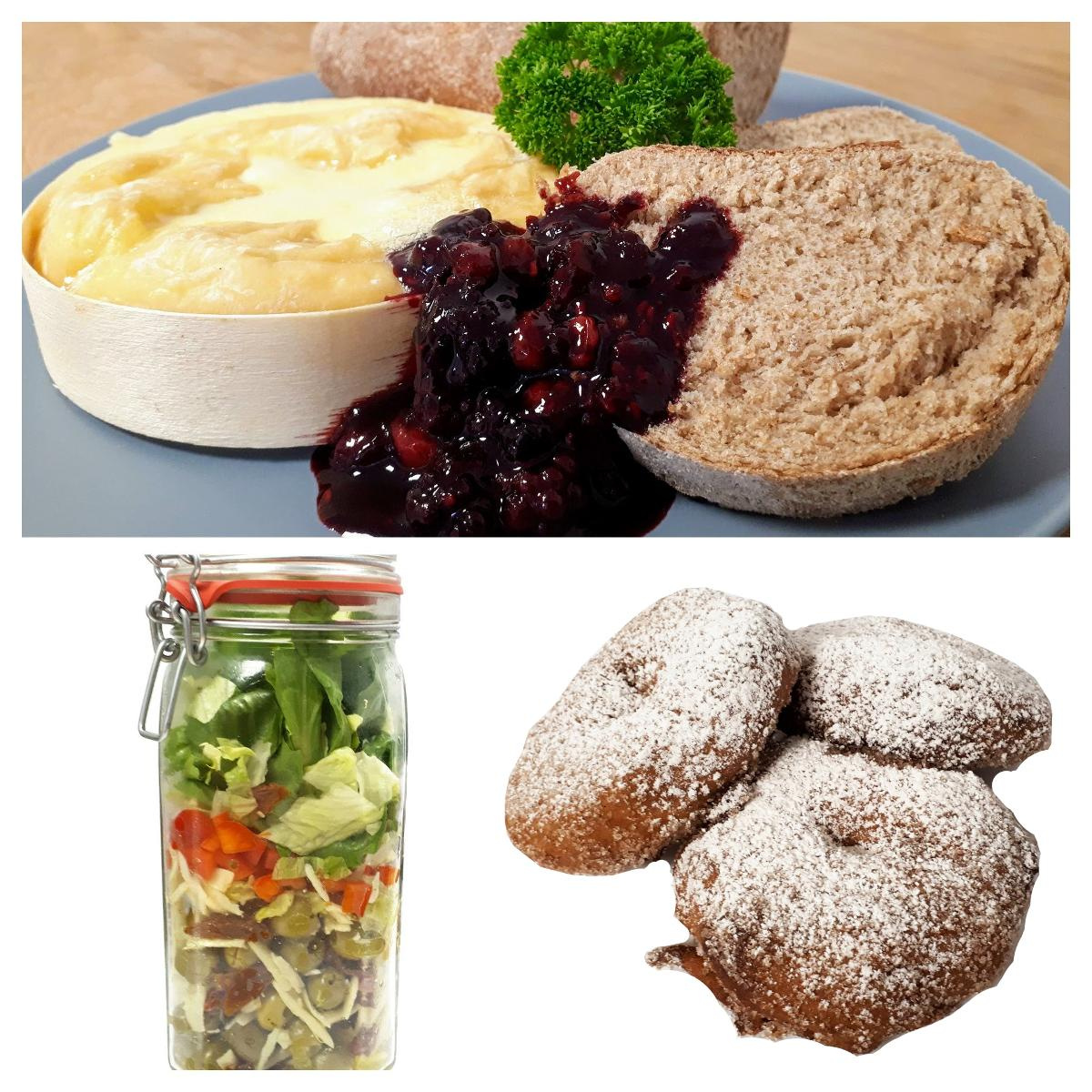 Feldsalat & Ofenkäse & Apfelküchle mit Vanillesauce