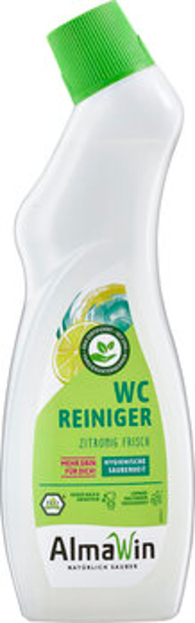 Produktfoto zu WC Reiniger zitronig frisch, 750 ml in gebogener Flasche, AlmaWin