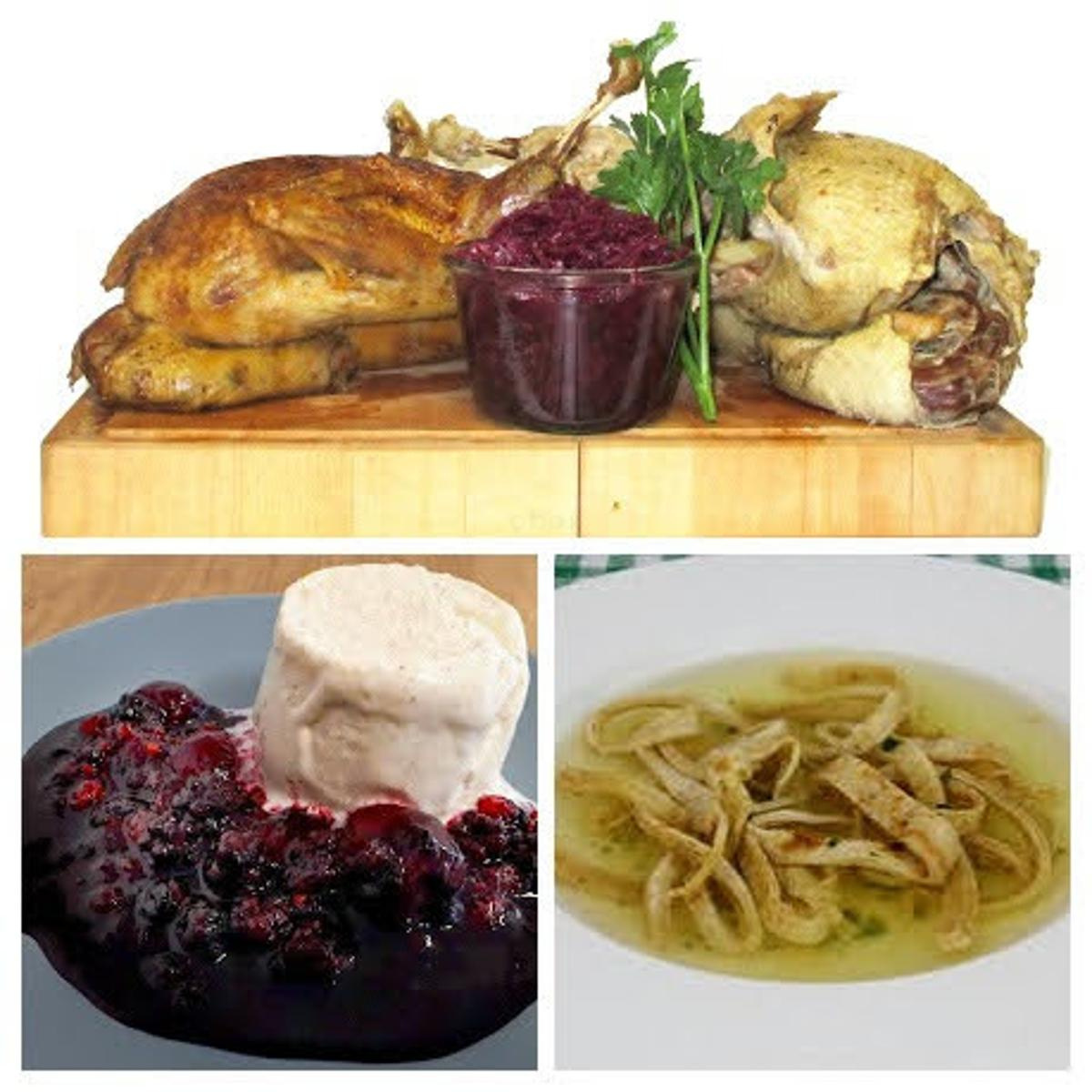 Flädlesuppe & Ente & Vanilleeis