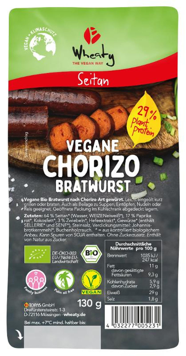 Produktfoto zu Chorizo Bratwurst, vegan, 130 g,  Wheaty