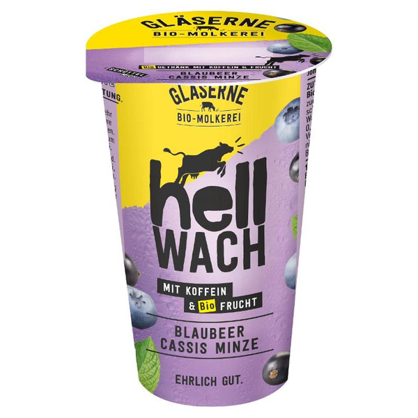 Produktfoto zu HellWach Koffein Drink Blaubeer Cassis Minze,  230 ml, Gläserne Molkerei