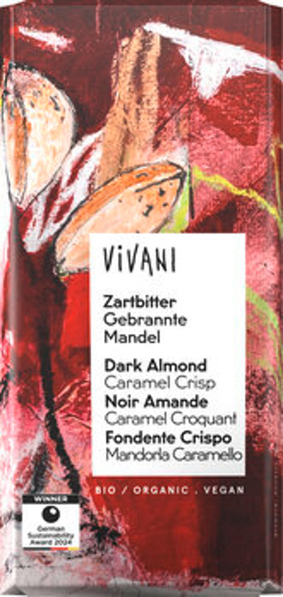 Produktfoto zu Zartbitter Gebrannte Mandel, 80 g, Vivani