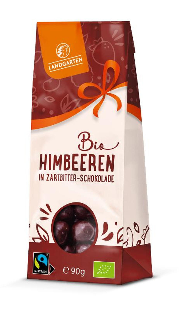 Produktfoto zu Himbeeren in Zartbitterschokolade, 90 g, Landgarten