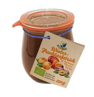 Produktfoto zu Fruchtaufstrich Aprikose Mango Pflaume, 220 g, Kiebitzhof