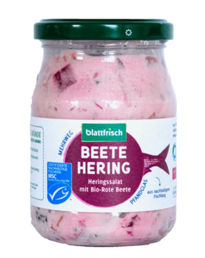 Produktfoto zu Roter Heringssalat, 250 ml im Pfandglas, Blattfrisch