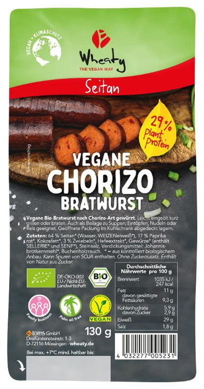Produktfoto zu Chorizo Bratwurst, vegan, 130 g,  Wheaty