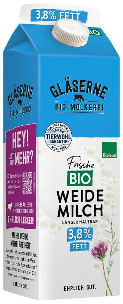 Produktfoto zu Vollmilch Weidemilch, 1l, Gläserne Molkerei