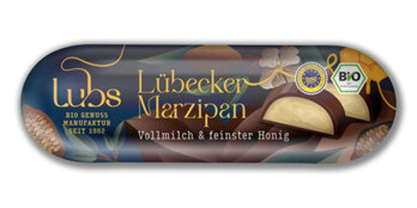 Produktfoto zu Marzipanbrot mit Vollmilchschokolade, 50 g, Lubs