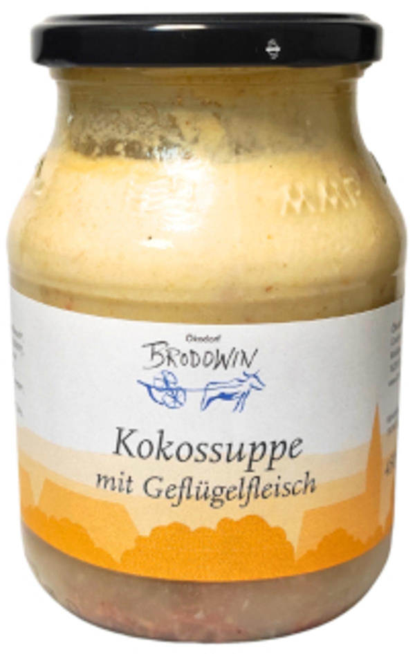 Produktfoto zu Kokossuppe mit Geflügelfleisch, 450 ml im Pfandglas