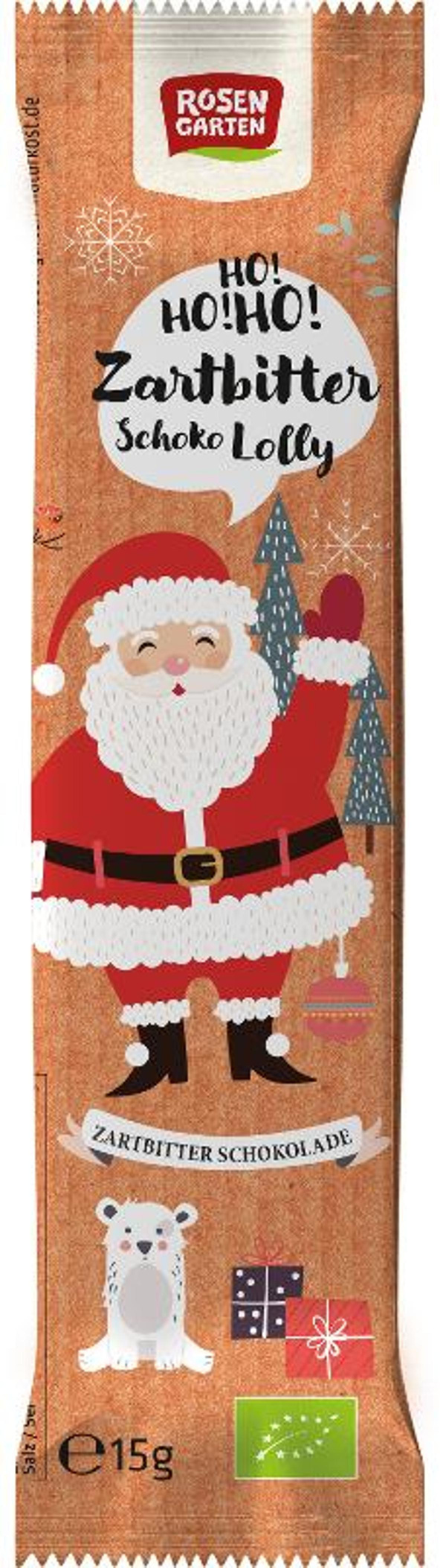 Produktfoto zu Lolly Nikolaus Zartbitter vegan, 15 g, Rosengarten