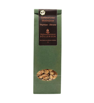 Produktfoto zu Gebrannte Walnuss Thymian-Zitrone, 80 g, Walnussmeisterei Böllersen