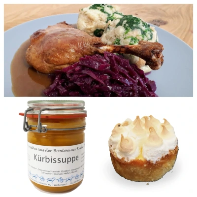Produktfoto zu Kürbissuppe & Entenkeule & Zitronentarte