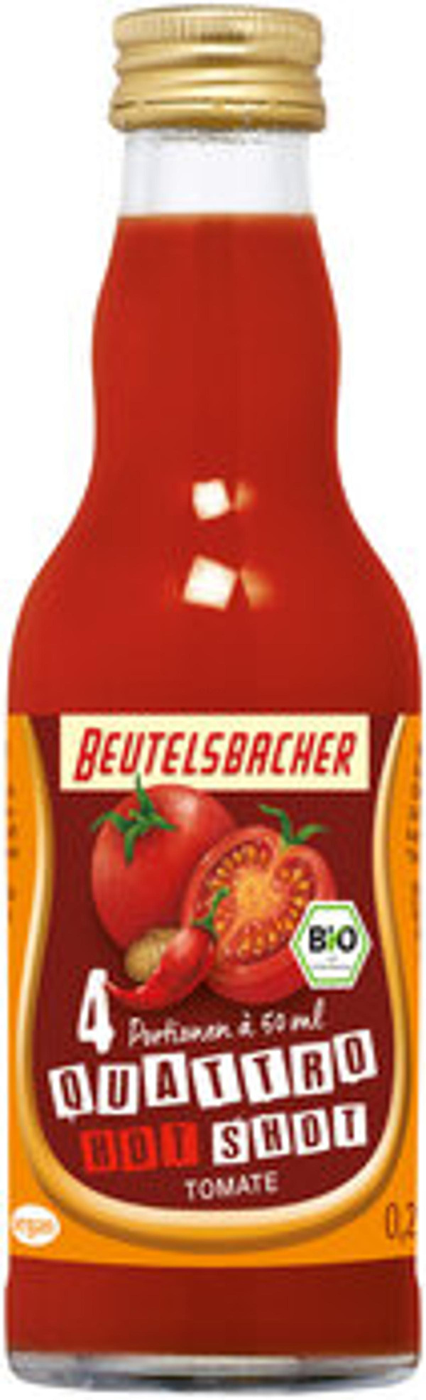Produktfoto zu Hot Shot Tomate Quattro, 0,2l Beutelsbacher Fruchtsaftkelterei, Mindesthaltbarkeitsdatum: 30.01.2026