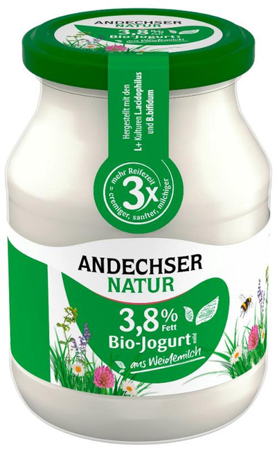 Produktfoto zu Joghurt natur, 3,8 %, 500 g, Andechser Molkerei