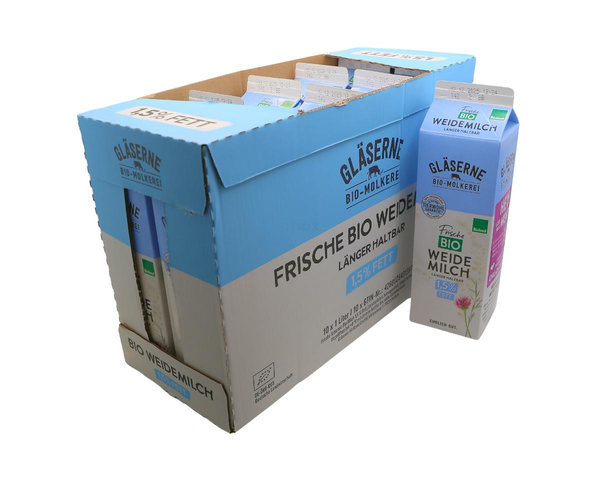 Produktfoto zu Fettarme Weidemilch, 10 x 1 l im Karton, Gläserne Molkerei
