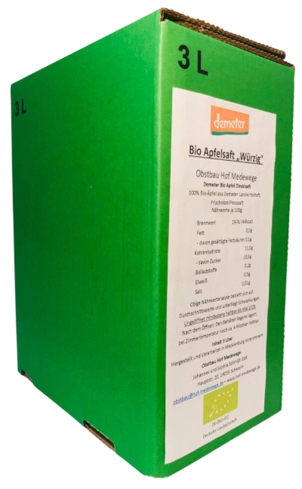 Produktfoto zu Apfelsaft würzig, 3 l bag, Hof Medewege