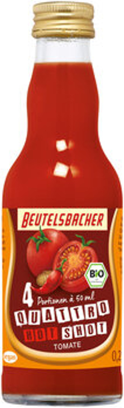 Produktfoto zu Hot Shot Tomate Quattro, 0,2l Beutelsbacher Fruchtsaftkelterei, Mindesthaltbarkeitsdatum: 30.01.2026