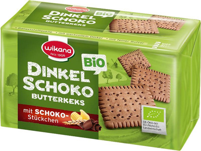 Produktfoto zu Dinkel Butterkeks mit Schokoladenstücken, 200 g, Wikana