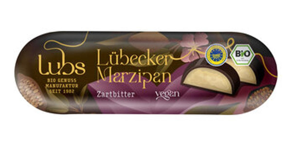 Produktfoto zu Marzipanbrot mit Rohrohrzucker und Zartbitter, 50 g, Lubs