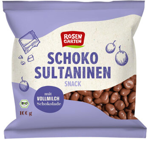 Produktfoto zu Schoko Sultaninen, 100 g, Rosengarten