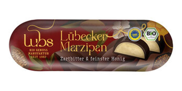 Produktfoto zu Marzipanbrot mit Zartbitterschokolade, 50 g, Lubs