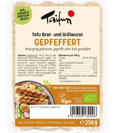 Produktfoto zu Tofu Brat- und Grillwurst gepfeffert, 4 Stück. Taifun-Tofu GmbH