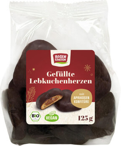 Produktfoto zu Lebkuchenherzen mit Aprikosenfüllung, 125 g, Rosengarten